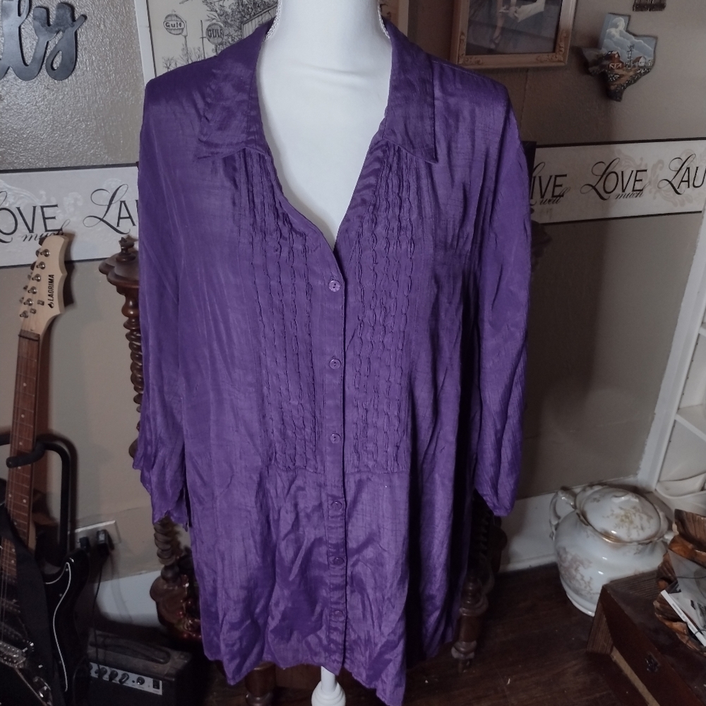 Maggie Barns Purple Button Down Blouse 2X